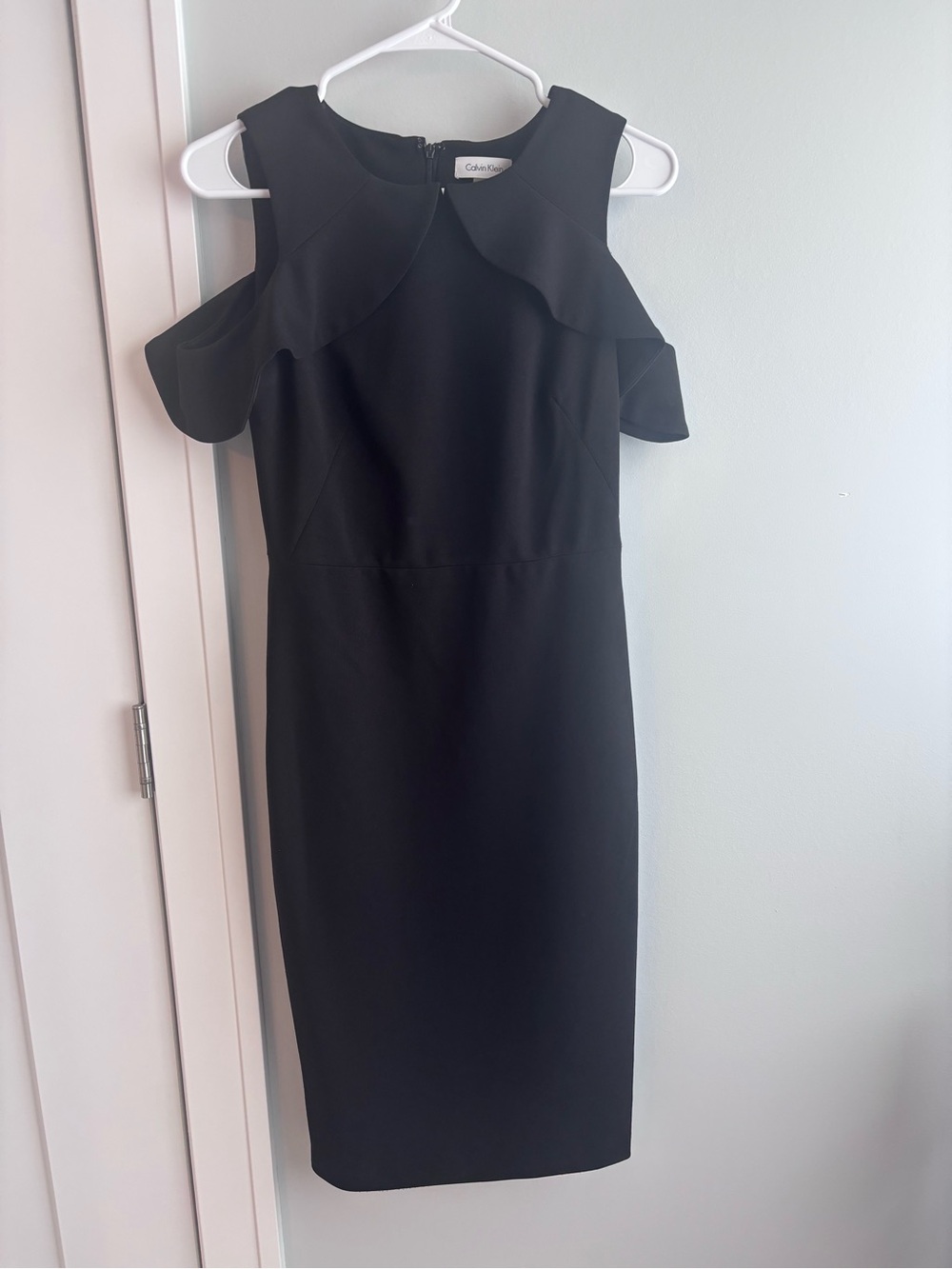 Calvin Klein Black Cold-Shoulder Ruffle Midi Dress